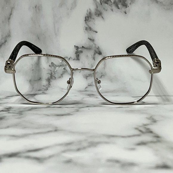 Eye‎ Glasses Round Clear Lens Hip Hop Style Flat Lens Silver Metal Buff Retro - Picture 3 of 4